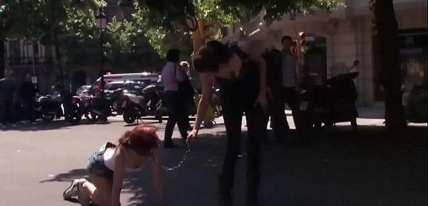  Redhead in underwear walked and public fucked